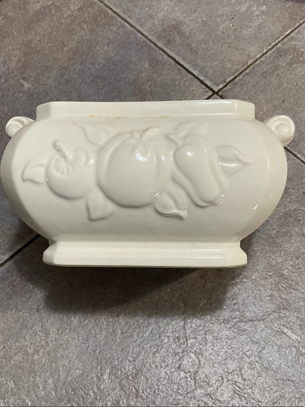 Ivory Ceramic Covered Soup Tureen with Ladle - Floral Relief